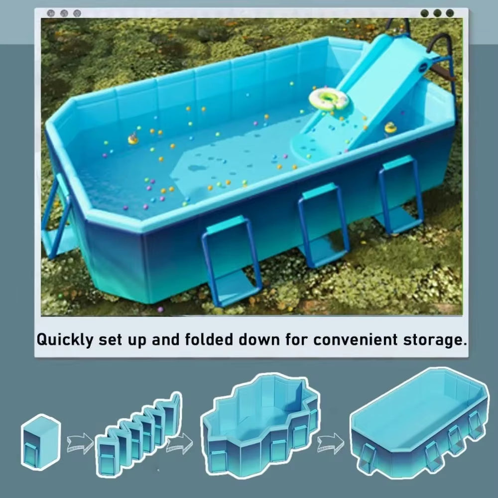 Folding Pool, Outdoor Non-Inflatable Pool for Children and Adults, Large Children'S Pool, Portable Pool with Hard Plastic Shell