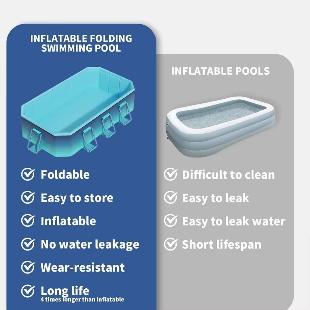 Folding Pool, Outdoor Non-Inflatable Pool for Children and Adults, Large Children'S Pool, Portable Pool with Hard Plastic Shell